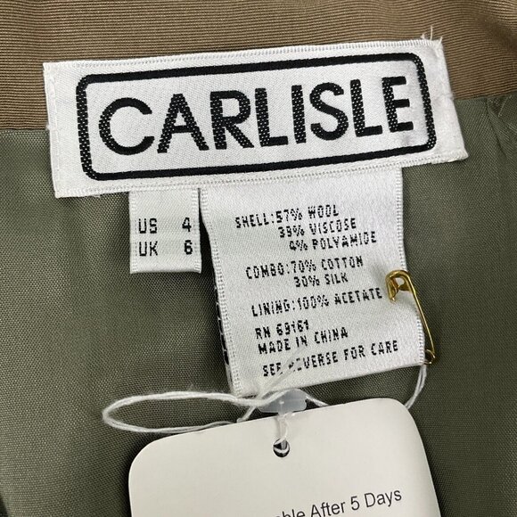 Carlise Suit Women Jacket 4/Pants 8 Green Bronze Zipper 2pc Wool Silk NWT VTG - Picture 8 of 16